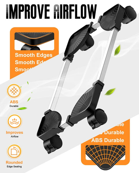 Computer Tower Stand With Adjustable Mobile CPU Holder And Rolling Caster Wheels in ABS material with airflow design