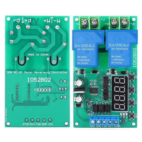 Beefy 30A 12V Multi Function Motor Controller With Metal Housing For Robotics And Automation Six Modes Low Standby Current About Seven Milliamp Custom Delay Settings High Reliability Easy Integration For DIY Projects, front and back