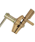 Super Heavy Duty 800A Grounding Brass Welding Clamp With Rubber Sleeve For Top Tier Electrical Conductivity And Minimal Resistance During Any Serious Welding Project Job, side view with metal jaws.