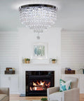Dope Remote Dimmable 19.7 Inch 5 Tier K9 Crystal LED Ceiling Light Flush Mount Chrome Finish in elegant living room setting