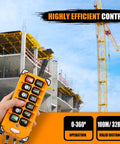 Front view of orange 12-button wireless crane remote control transmitter for hoist, 12V