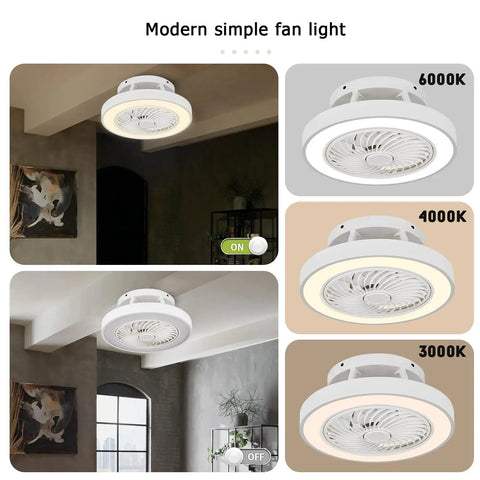 16 Inch Flush Mount Ceiling Fan With Lights Low Profile Enclosed White Ceiling Fan With Remote For Kitchen Bedroom Or Dining Room Ultra Quiet Copper Motor Modern Sleek Look And Energy Saving Design displaying light temperatures 3000K-6000K indoors