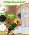 Two Pack Automatic Bird Cage Water Dispenser With Leak Proof Build For Parakeets And Small Parrots Keeps Fresh Water Flowing Daily Easy Cage Mount Breezy Zero Hassle Pet Hydration Bottle with parrot and 140ml reservoir.