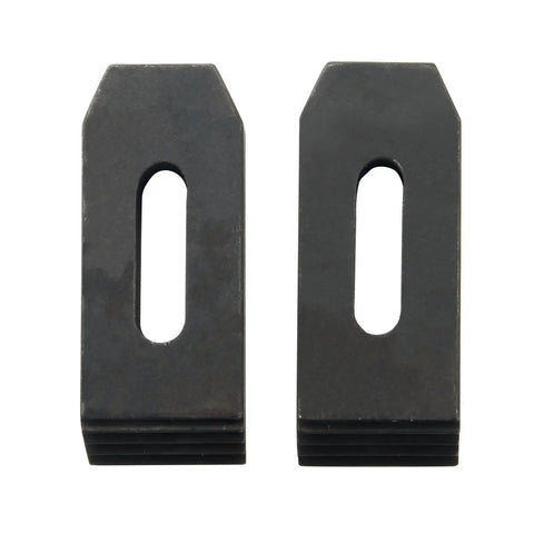 Close-up of two steel step blocks from 24 Piece Milling Clamp Kit For Small Milling Machines With 0.305 Inch Table Slots Includes Hold Downs Step Blocks