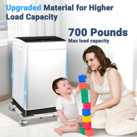 Beefed Up Stainless Steel Washing Machine Dolly Cart With Lockable Wheels 700 Lb Capacity supporting appliance and family scene