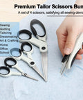 Heavy Duty Sewing Scissors Set All Purpose 8 Inch Fabric Scissors, 5 Inch Embroidery Snips, 4 Inch Detail Scissors, 5 Inch Thread Snips For Sewing Quilting Tailoring Dressmaking Craft Projects, 4 scissors on fabric