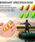 60 Piece Foam Floats Set For Fishing, Bullet Shaped Floats For Snell Rigs, Pompano Gear, in yellow-green and red-yellow hues