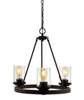 Oil Rubbed Bronze 20 Inch Three Light Rustic Farmhouse LED Chandelier With Wagon Wheel Design hanging from the ceiling