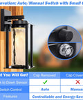 Close-up of Two Pack Dusk To Dawn Outdoor Wall Lanterns With Waterproof Black Sconces and clear glass exterior light fixture.