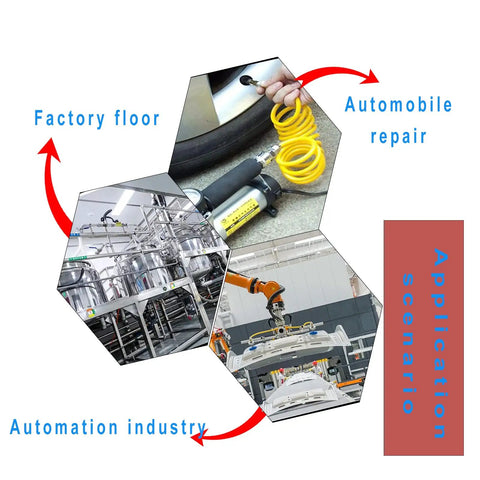 Clear 1/2 Inch PU Polyurethane Air Hose used in automobile repair, factory floors, and automation industries.