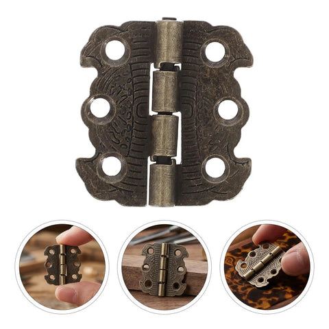 Mini Butterfly Hinges 90 Degree Folding Set With 20 Pcs Vintage Zinc Alloy Hardware, decorative retro bronze pattern close-up