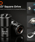 1/2 Inch Drive Lug Nut Removal Kit with 10 Piece Wheel Lock Remover Set, showing two sockets with square drive openings.