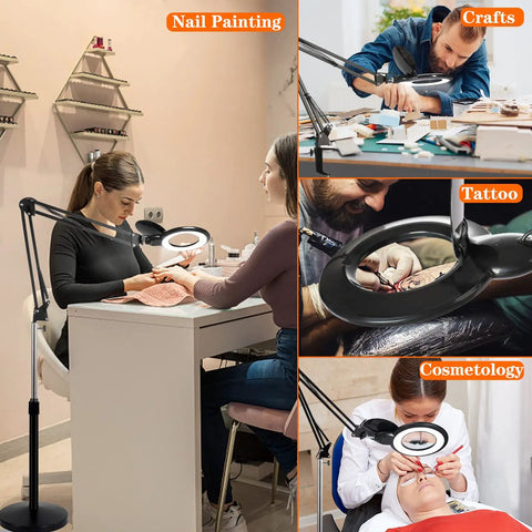 10X Floor Magnifying Glass With Light And Stand used in nail painting, crafts, tattoo, and cosmetology settings