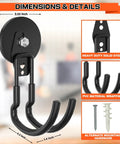 Heavy Duty Magnetic J Hooks Set With Anti Slip Layer For Metal Cabinets Garage Shelves And Garden Tools Black Three Piece Set, showing dimensions and features including PVC wrapping and alternate mounting hardware