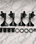 Get Your Bass Guitars Tuned Smooth As Butter With This 4 Piece Set Of Black Metal Tuning Machines Featuring Closed Gear Housing Rust Resistant Finish And Super Easy Adjustment Perfect For Rehearsals Home Studios Or Just Quick On The Spot Tune Ups Without. Black metal tuning pegs set with washers and screws.