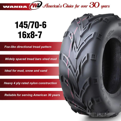Go Kart Tire Set Four Front 145/70-6 And Rear 16x8-7 With Fox Like Directional Tread For Mud Snow And Sand 4 Ply Durable