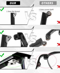 Comparison of Hella Sturdy Universal Glasses Arm Replacement Kit For Sweet Eyeglasses Legs with flat thread vs convex teeth.