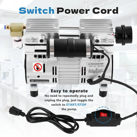 Heavy Duty Oil Free Vacuum Pump 750 Watt 7 Cfm 92 Kpa with switch power cord for easy operation and control.