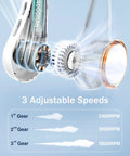 Dope Portable Neck Fan With 4000mAh Battery showing internal mechanics and 3 adjustable speed gears at 2400, 3000, 3800 RPM