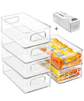 Stackable Fridge Organizer Bins Set Of 6 Clear Kitchen Storage Bins With Easy Grip Handles Includes 20 Plastic Bags