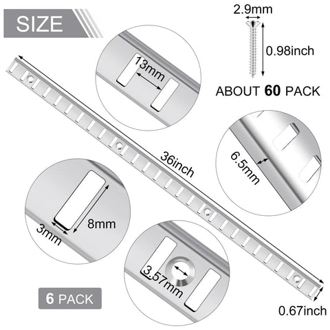 Heavy Duty 6 Pack 36 Inch Shelf Pilaster Tracks With 36 Shelf Clips Set For Adjustable Wall Shelving System Built To Last