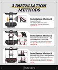 Diagram showing installation methods for No Drill Golf Cart Rear Seat Bag Holder Foldable And Adjustable Space Saver Fits Grab Bars 7.28 To 25.6 Inches Universal For EZGO Club Car Yamaha Easy Install Anti Shake.