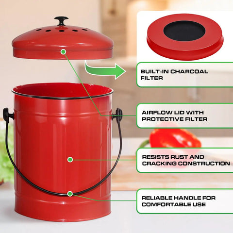 Outdoor Dual Chamber 43 Gallon Compost Tumbler Kit With 1.5 Gallon Kitchen Bin Lid And Charcoal Filter Rotating Design
