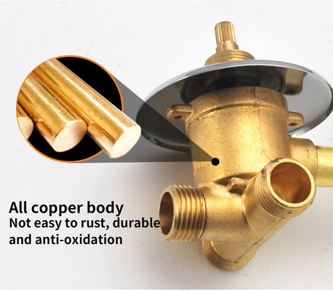 Heavy Duty Polished Brass Shower Valve Featuring Smooth Turning Four Way Water Outlet And Drip Free Performance That Kicks Rust To The Curb For Bathroom Makeovers with all copper body.