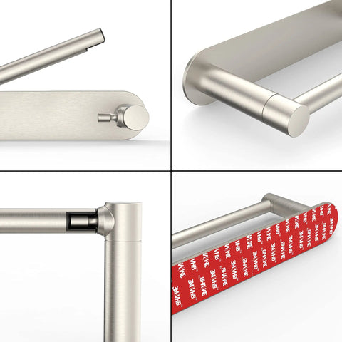 Adhesive Toilet Paper Holder With Double Post Pivoting Design In Brushed Nickel Finish Stick On No Drill Stainless Steel And Zinc Alloy Roll Holder