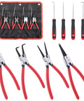 Heavy Duty Snap Ring Pliers Set 8 Piece 9 Inch Internal External Circlip Pliers With Hook Tools, red handles