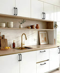 Matte Black Cabinet Pulls Set of 10, 5 Inch 128mm Zinc Alloy Drawer Handles on white kitchen cabinets