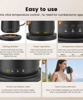 14 Oz Self Heating Coffee Mug With Quick Rechargeable Battery showing easy use instructions for temperature control and operation.