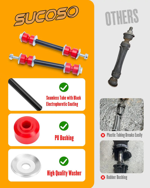 Chevy Silverado GMC Sierra 1500 Sway Bar Link Kit 2007-2018 Stabilizer Upgrade With Polyurethane Bushings For Reduced Body Roll And Tight Handling On Rough Roads, black steel links and red bushings