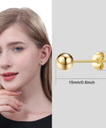 14K Gold Stud Earrings for Women Hypoallergenic Flat Back Everyday Bling Lead Free Nickel Free Durable Shine Comfortable Flat Back Earrings Safe for Sensitive Ears Classic Dainty Jewelry Gift for Any Occasion 15mm x 4mm