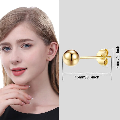 14K Gold Stud Earrings for Women Hypoallergenic Flat Back Everyday Bling Lead Free Nickel Free Durable Shine Comfortable Flat Back Earrings Safe for Sensitive Ears Classic Dainty Jewelry Gift for Any Occasion 15mm x 4mm