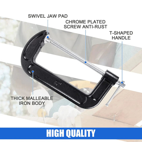 Beefy 8 Pack C Clamp Set 6 Inch Heavy Duty Cast Iron Frame Sliding T Handle For Maximum Stability Ideal For Woodworking Welding Building And Automotive Projects Black 6-inch clamp