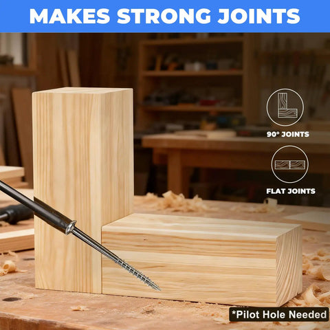 Pocket Hole Screws 1 1/4 Inch Size 8 Square Drive Washer Head Built To Grab Tight Indoor Wood Joints, demo on wood