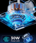 Sleek Ten Inch Ceiling Ventilation Fan With Built In Light Smooth Bath Exhaust Unit Designed To Quickly Whip Out Moisture And Stale Air Delivering Low Key Quiet Tech Alongside Soft Glow Bulbs For Everyday Home Use showcasing 30W power motor with blue lighting effects.