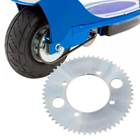 Rear Chain Sprocket 25H 55 Tooth Replacement For Razor E300 Electric Scooter displayed with tire and wheel view.