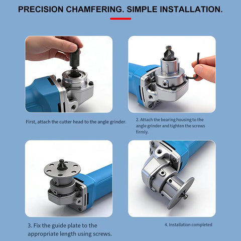 Installation process of Heavy Lift Aluminum Alloy Grinder Chamfer Tool With Ergonomic Grip for precision chamfering.