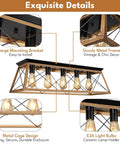 31.5 Inch Flush Mount Five Light Vintage Industrial Cage Chandelier details showing sturdy metal frame and cage design