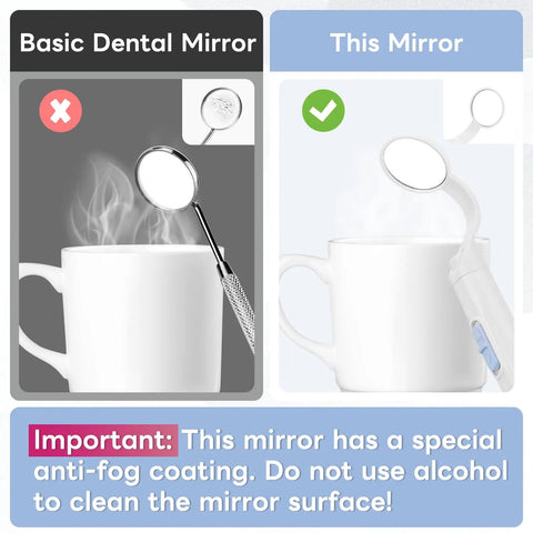 Go To Rechargeable LED Dental Mirror With USB Charging, Fog Free Surface, White And Yellow Dual Lighting, Detachable Design For Easy Cleaning, Compact And Portable For Home Or Clinic Use, Blue, shown on mug