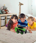 Children playing with Three In One Skid Steer Loader Construction Toys Set One Fifty Scale Diecast Site Loader on carpeted floor