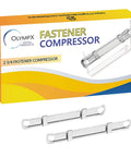 Heavy Duty Tempered Steel Prong Paper Fastener Bases 100 Pack Fits Standard Two Hole Punches Built Damn Tough For Zero Hassle Binding And Rock Solid Document Organization Pro Office Ready in box with two metal clips.