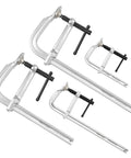 Light Duty F Clamp Set With 4In, 8In, 8In, And 12In Jaw Openings, Up To 580 Lbs Per Clamp, Full Steel Welding Tool Kit visible