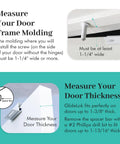 Instructional image on measuring door frame molding and thickness for Straight Up Secure Metal Child Safety Door Lock for Ultimate Home Security.