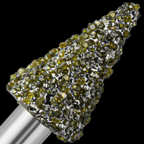 Close-up of a pointed head from the Twenty 46 Grit Diamond Grinder Bits Set For Rotary Tools With 3mm Shank Fits One Eighth Inch Collet Ten Head Shapes