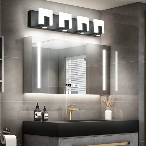 Matte Black Dimmable LED Vanity Lights For Bathroom Above Mirror Kit With Four Fixtures Sleek Bright LED Vanity Lighting Bar Set Easy Install 7249 Mounting Hardware Included