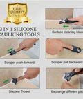 Three In One Caulking Tool With Stainless Steel Head for glass glue scraping and sealant removal in kitchen and bathroom use