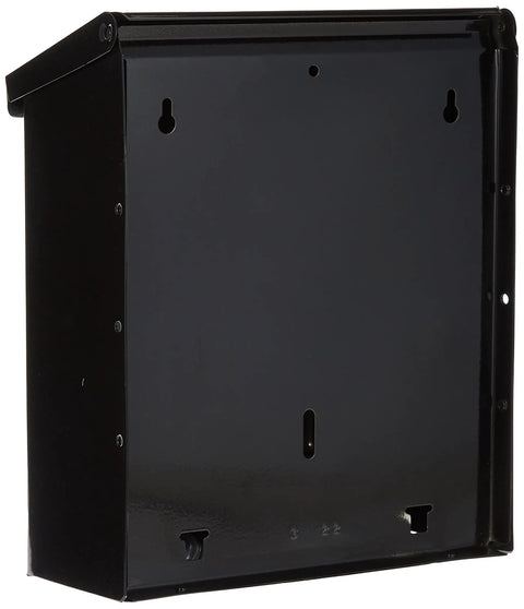 Back view of Black Townhouse Wall Mount Mailbox With Hidden Locking Compartment And Two Keys Rust Resistant Galvanized Steel Construction